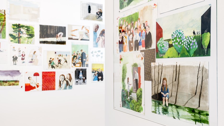 Årets svenska bilderbok / Fågeln i mig flyger vart den vill, Vy från utställningen, Bildmuseet 2018