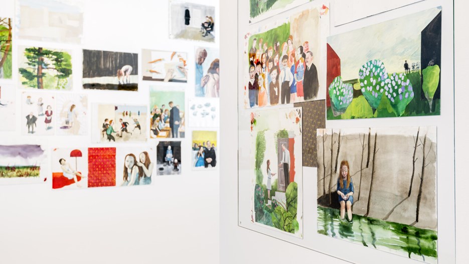 Årets svenska bilderbok / Fågeln i mig flyger vart den vill, Vy från utställningen, Bildmuseet 2018