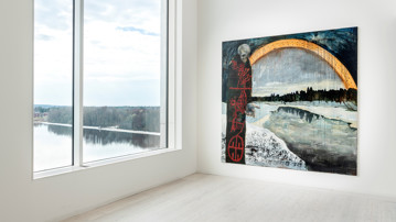 Anders Sunna, Torne STYX, 2021<br/>Vy från Bildmuseets utställning Ner till norr / Samtida konst i Arktis, 2023<br/>Foto: Mikael Lundgren