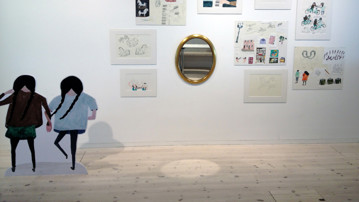 Årets svenska bilderbok / Molly & Sus av Klara Persson, Vy från utställningen, Bildmuseet 2013. Swedish Picture Book of the Year / Molly & Sus by Klara Persson, View from the exhibition, Bildmuseet 2013.