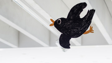 Årets svenska bilderbok / Dom som är kvar av Karin Saler och Siri Ahmed Backström, Vy från utställningen, Bildmuseet 2015. Swedish Picture Book of the Year / Dom som är kvar by Karin Saler and Siri Ahmed Backström, Exhibition view, Bildmuseet 2015