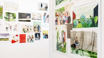 Årets svenska bilderbok / Fågeln i mig flyger vart den vill, Vy från utställningen, Bildmuseet 2018