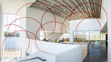 Felice Varini / Nio dansande bågar, Vy från utställningen, Bildmuseet, 2013-2014